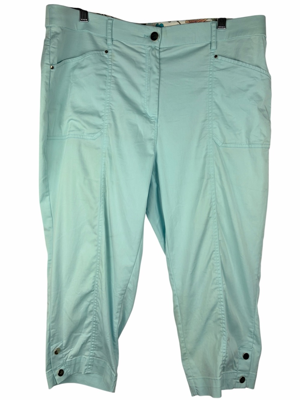 Chico’s Size 2.5 Aqua Blue Cropped Capri Pants Stretch Snap Hem